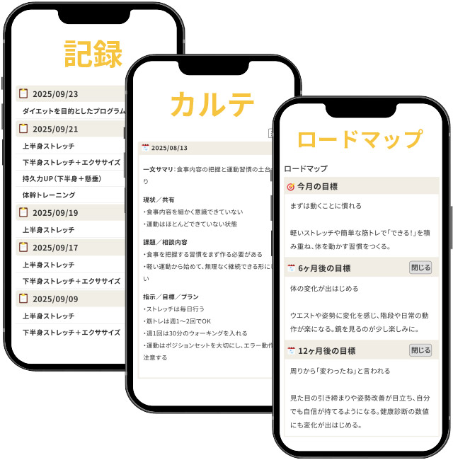 ロードマップ×AIカルテ×記録イメージ